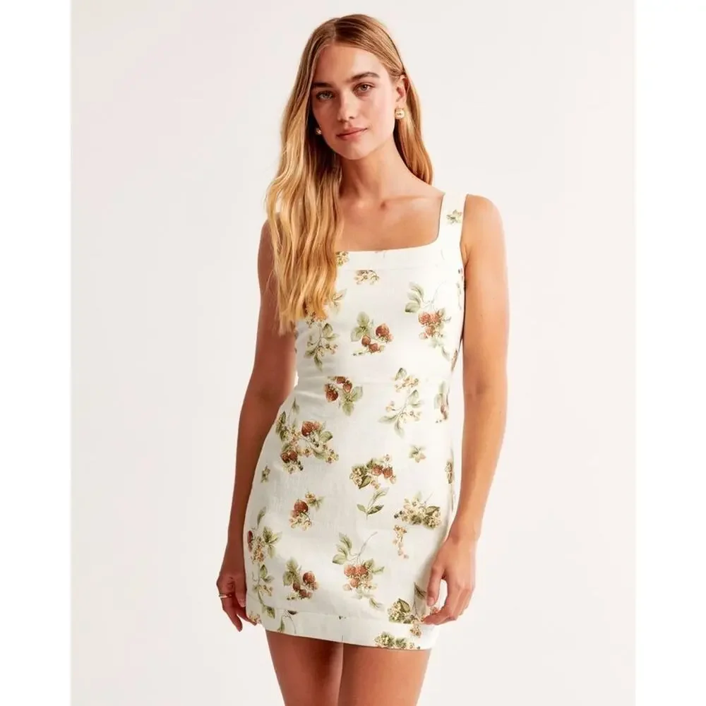 Abercrombie & Fitch Linen-Blend Wide Strap Floral Mini Dress - S